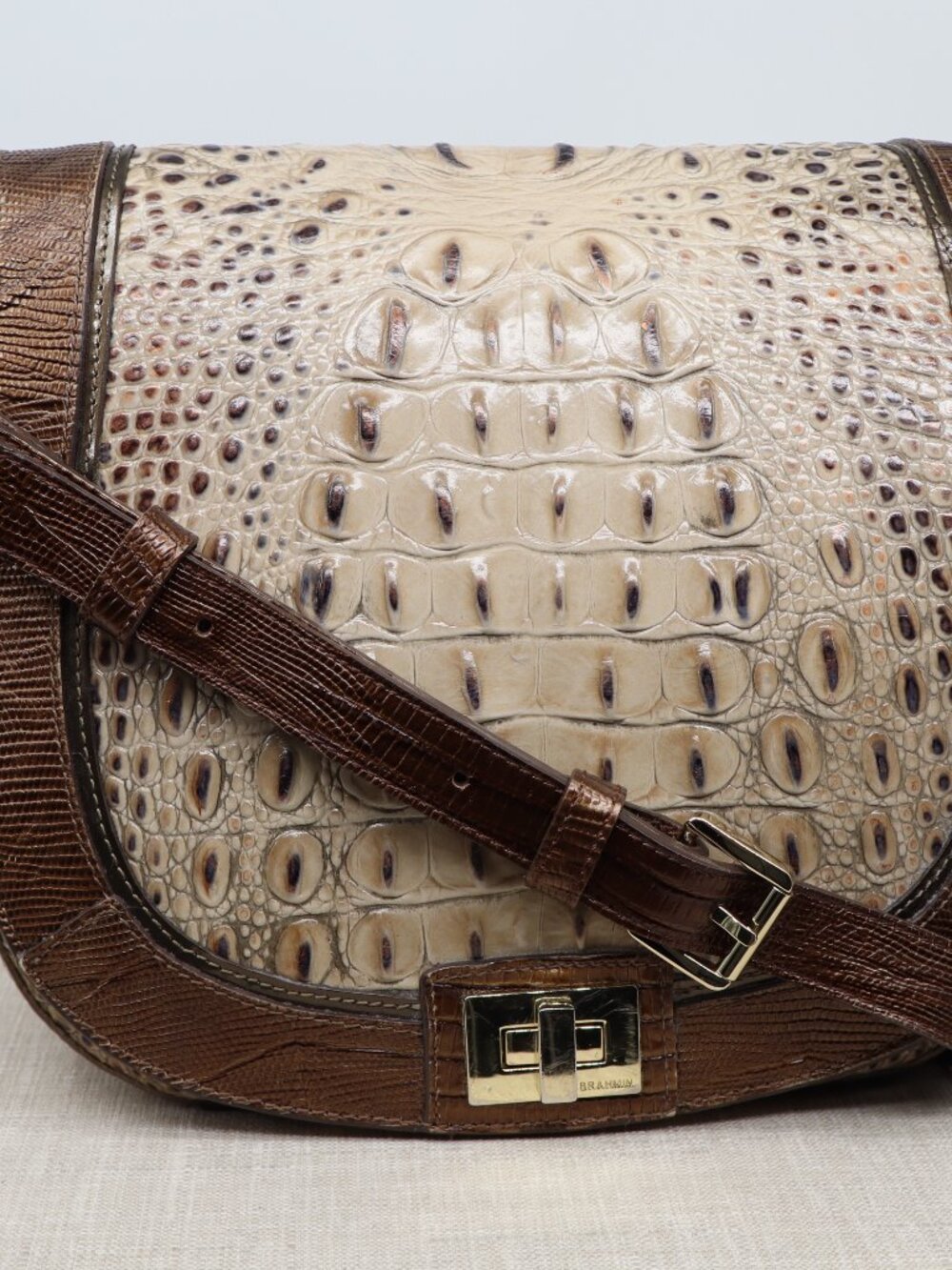 Brahmin Sonny Saddle Bag Armor Pennfield Croc & Lizard Embossed Crossbody - Picture 2 of 11